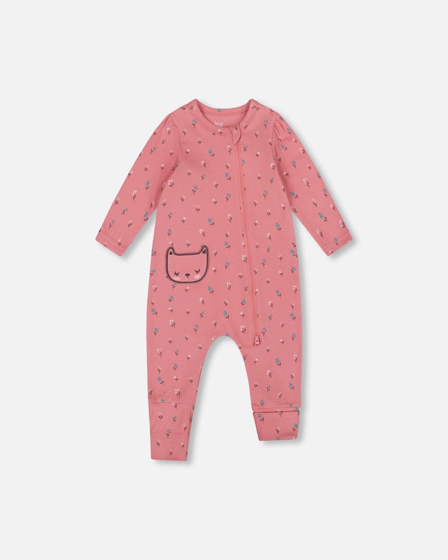 Organic Cotton Zipped Romper Pink Floral-0