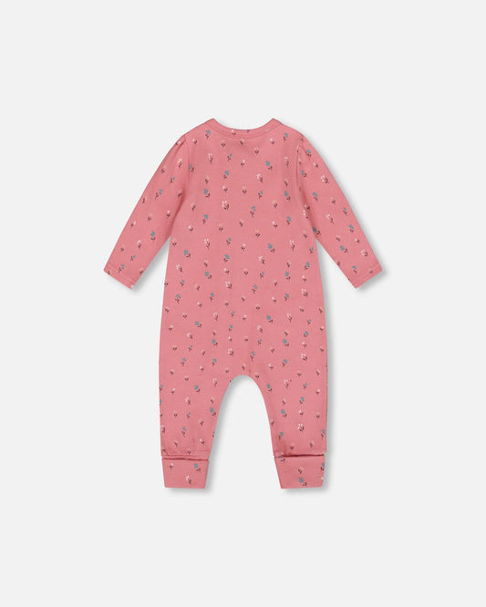 Organic Cotton Zipped Romper Pink Floral-1