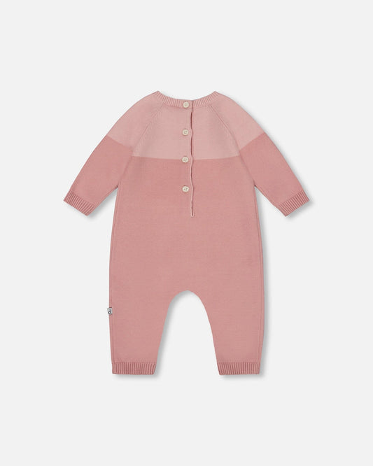 Knitted Bi-Color Cat Romper Old Pink-1