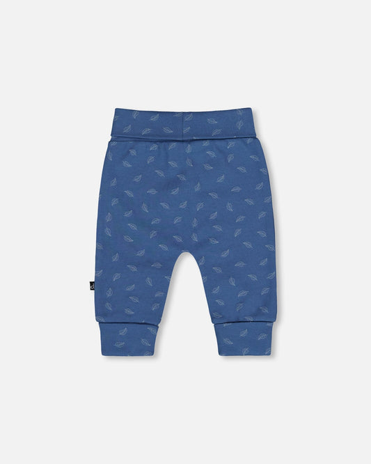 Organic Cotton Evolutive Pants Blue Printed Leaves-1