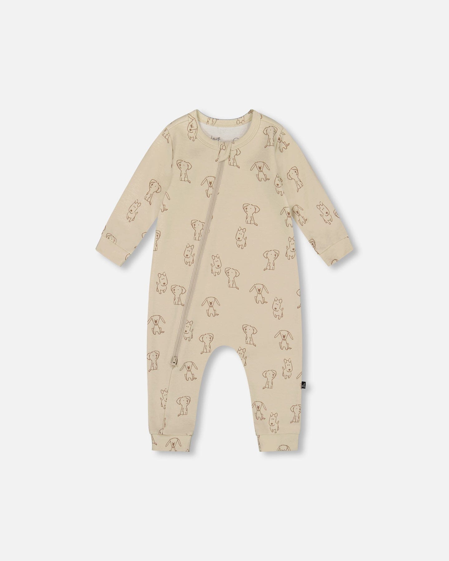 Organic Cotton Zipped Romper Beige Puppy Print-0