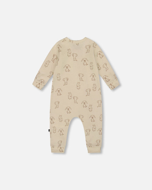 Organic Cotton Zipped Romper Beige Puppy Print-1
