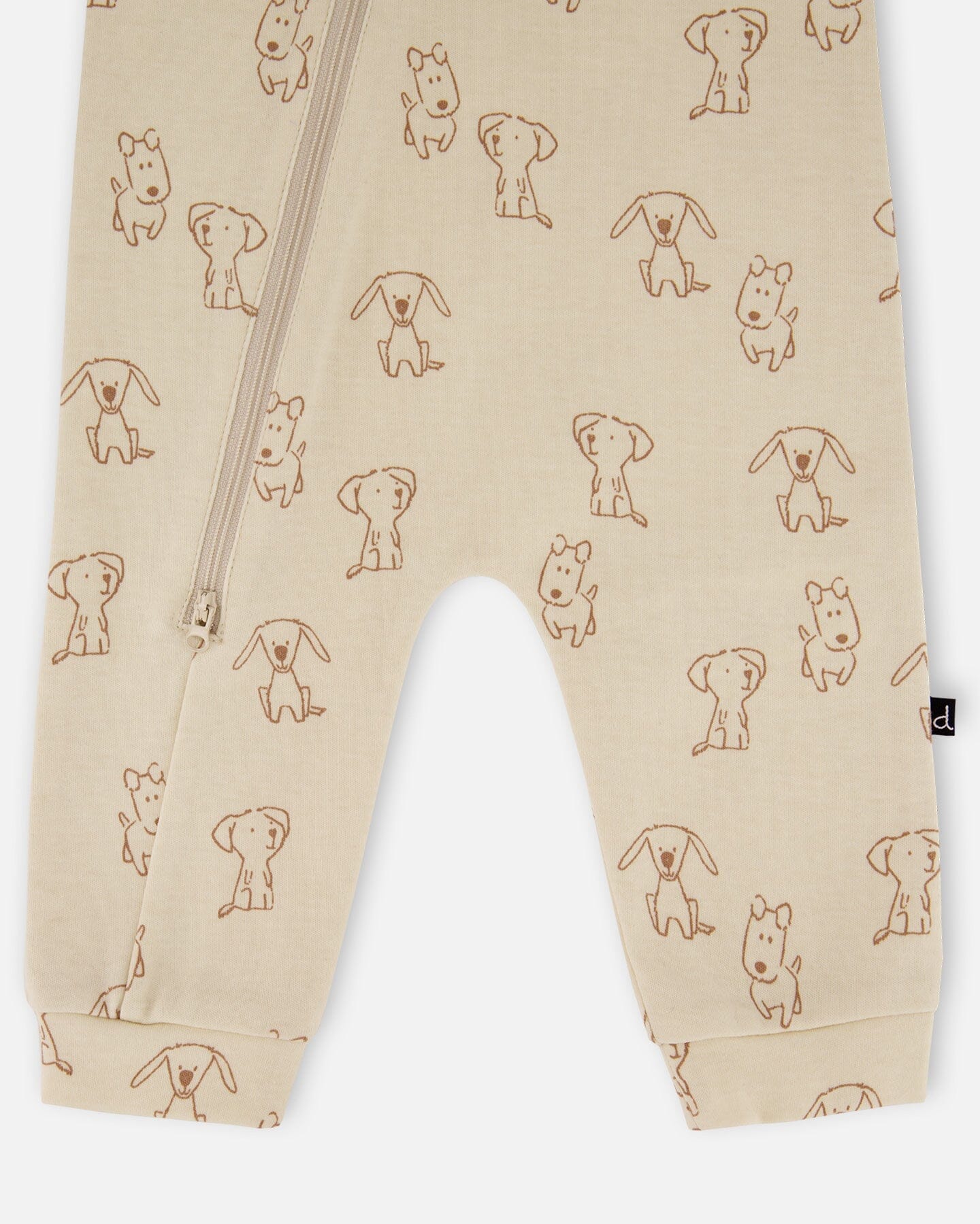 Organic Cotton Zipped Romper Beige Puppy Print-2