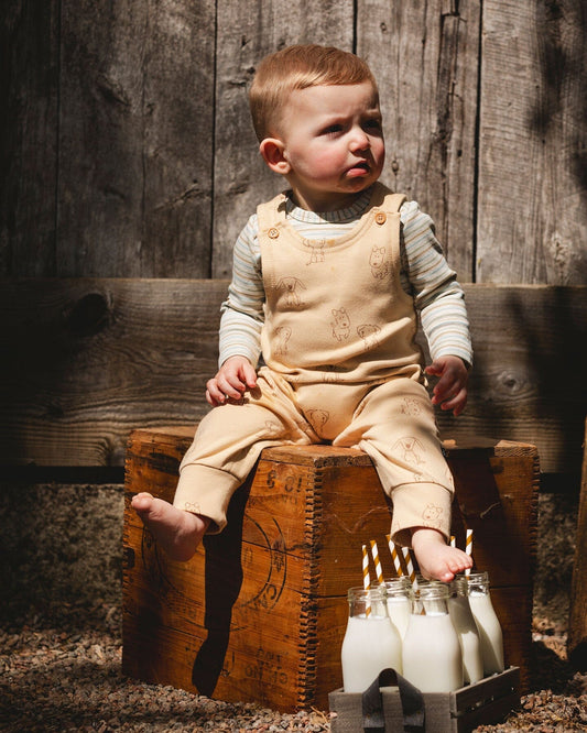Organic Cotton Onesie With Overalls Set Beige Printed Dogs-1