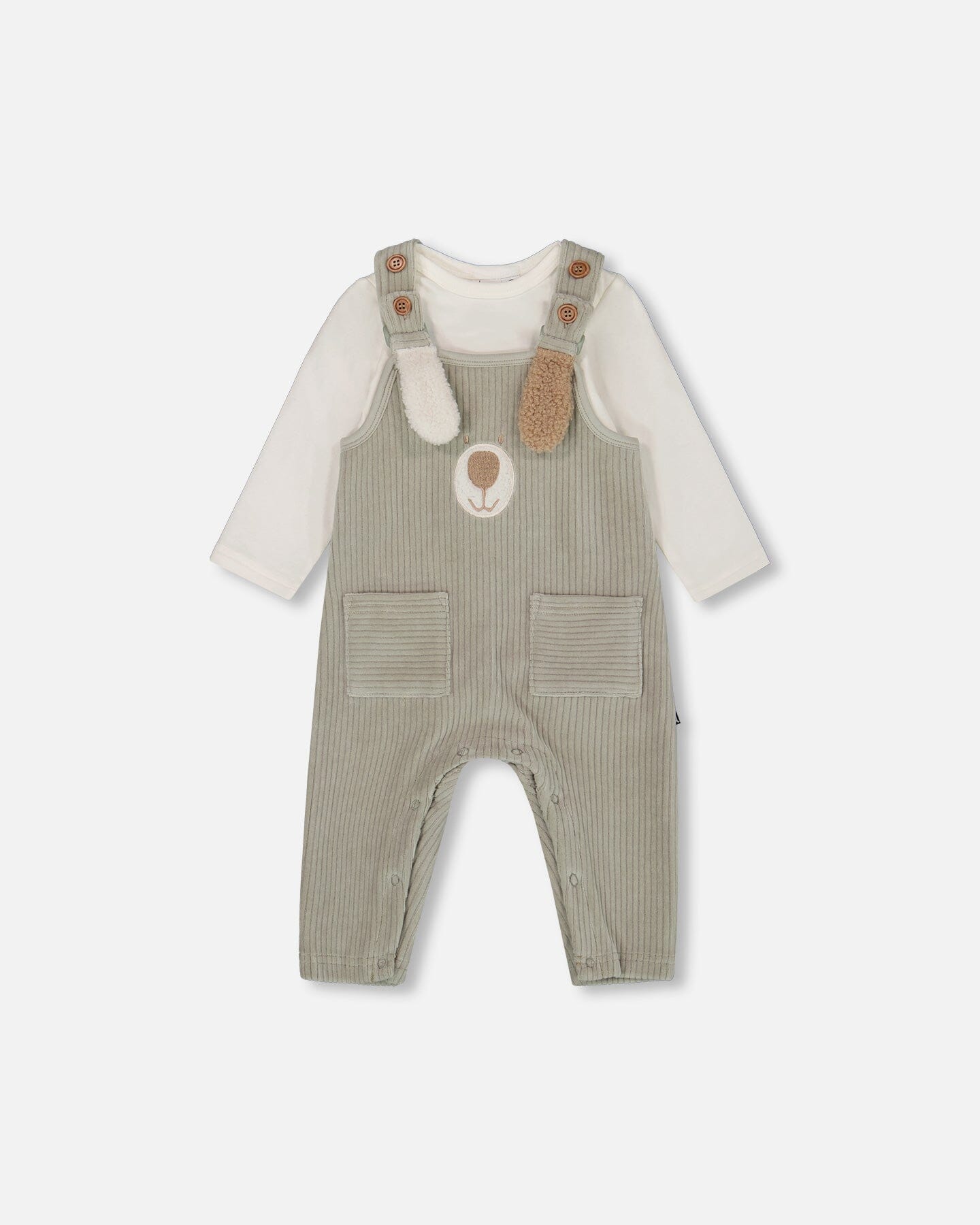 Onesie And Stretchy Corduroy Overalls Set Jade Green-0