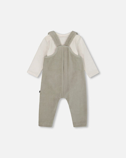 Onesie And Stretchy Corduroy Overalls Set Jade Green-1