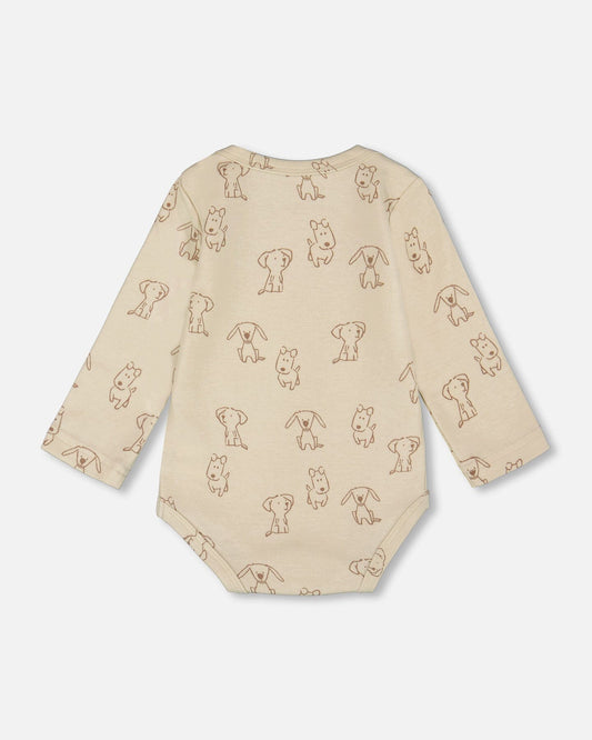 Organic Cotton Onesie Beige Puppy Print-1