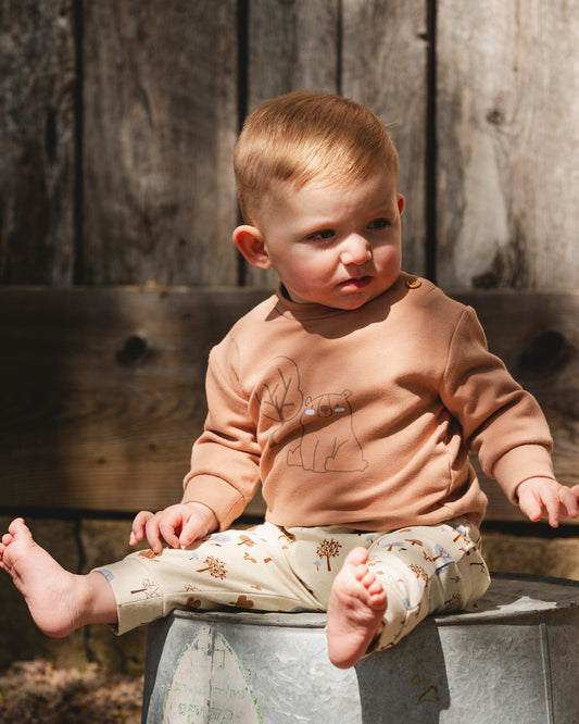 Organic Cotton Pant And Top Set Beige Tree Print-1