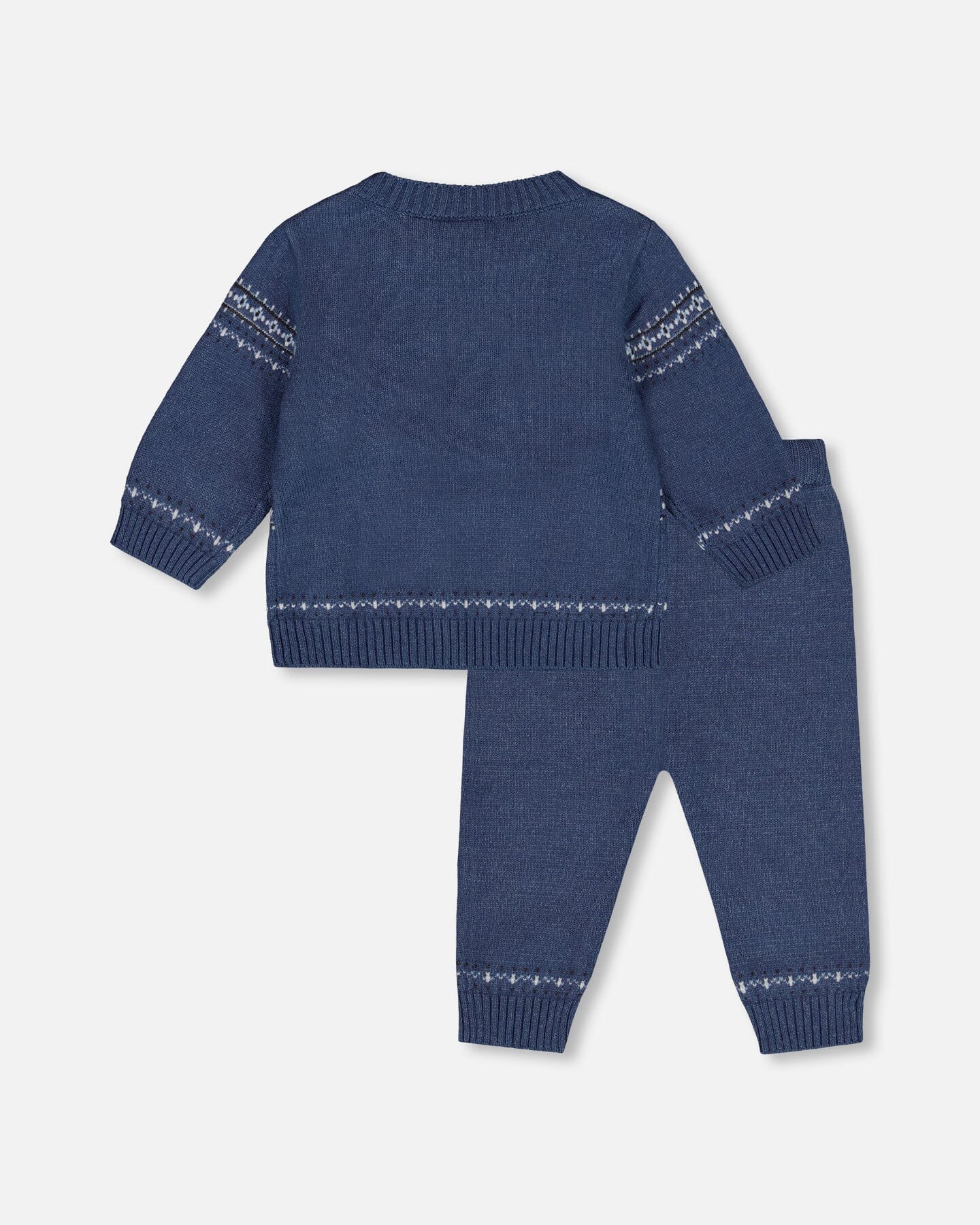 Knitted Jacquard Sweater And Pant Set Blue Gray With Bears-2