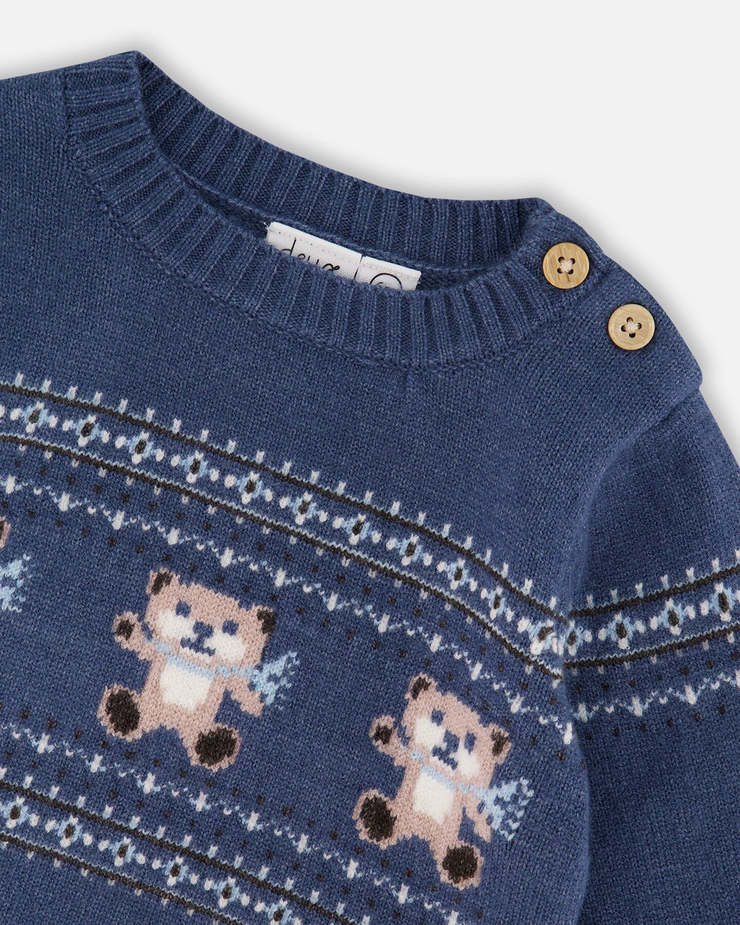Knitted Jacquard Sweater And Pant Set Blue Gray With Bears-3
