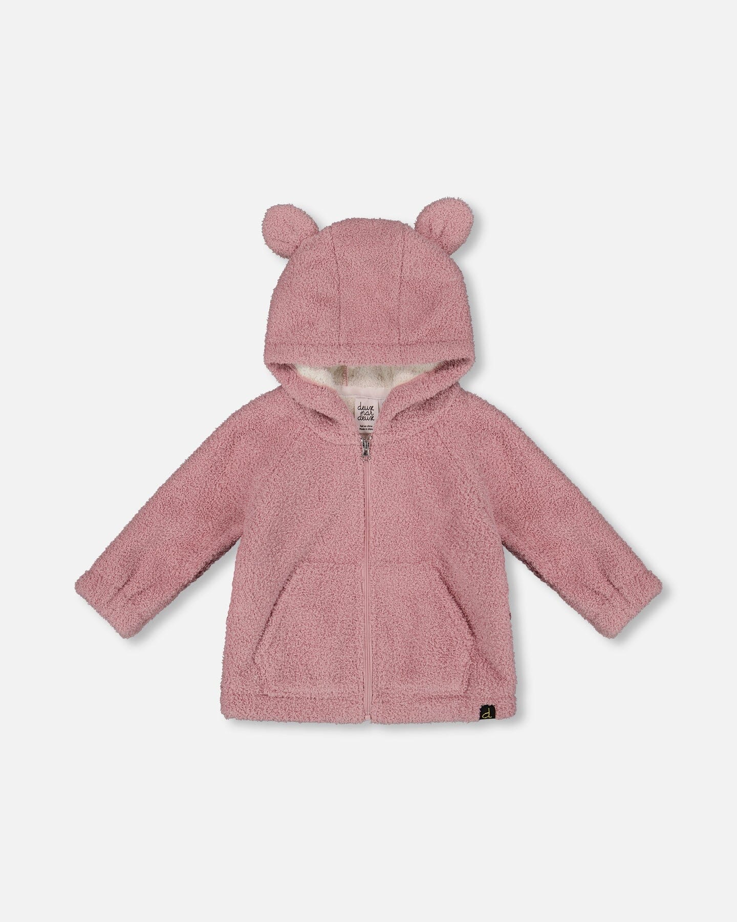Hooded Full Zip Cat Plush Jacket Dusty Pink-0
