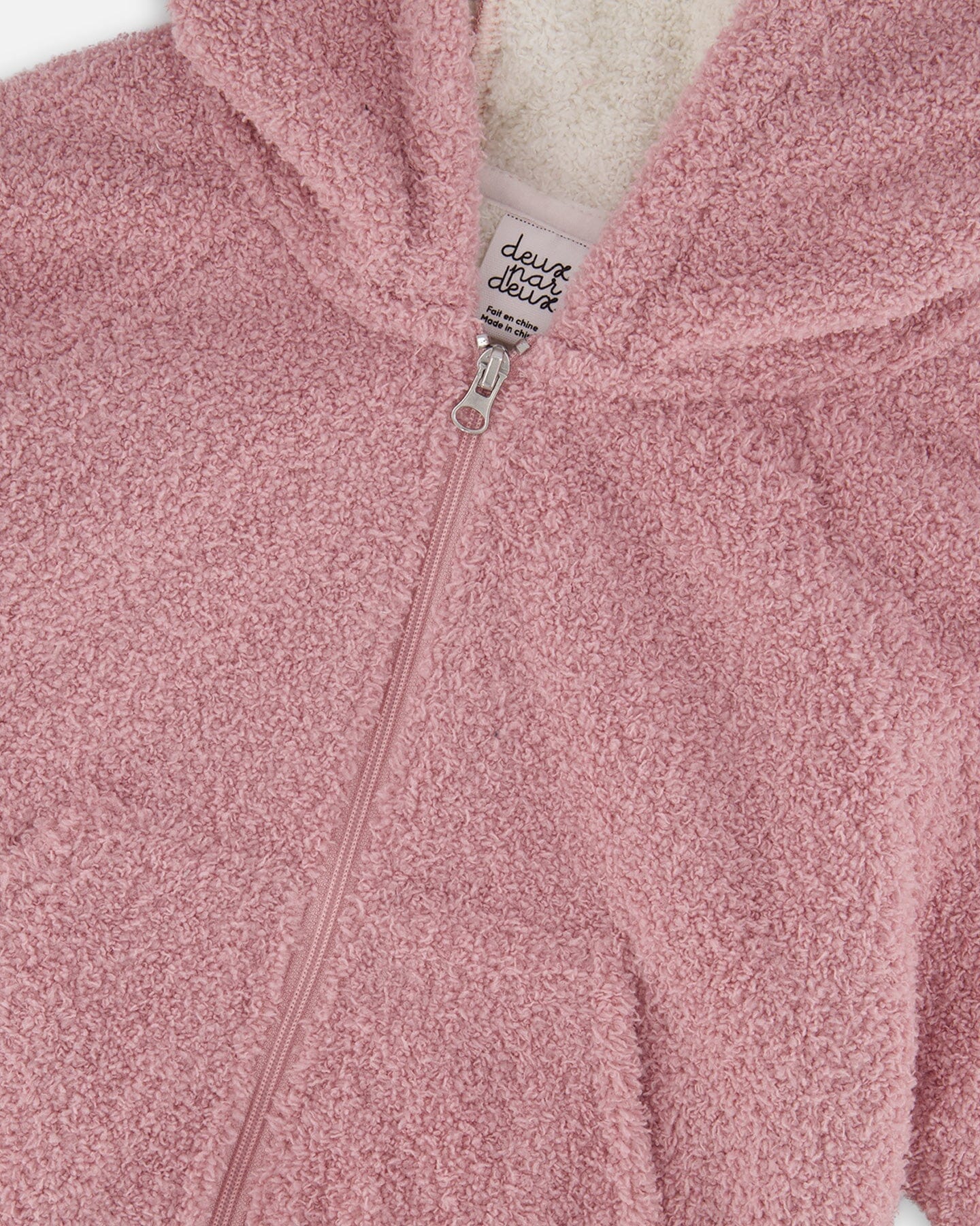Hooded Full Zip Cat Plush Jacket Dusty Pink-4
