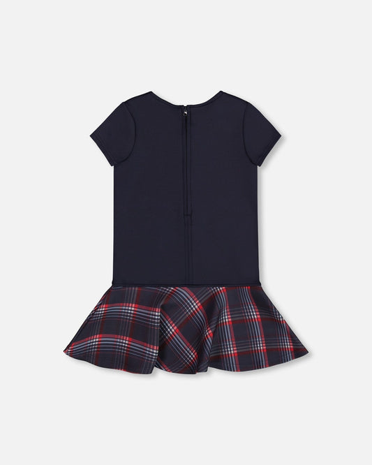 Milano Dress Navy Blue With Plaid Flounce-1