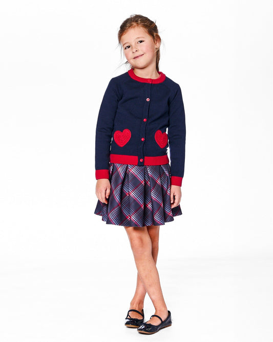 Knitted Cardigan Navy Blue With Red Embroidered Hearts-1