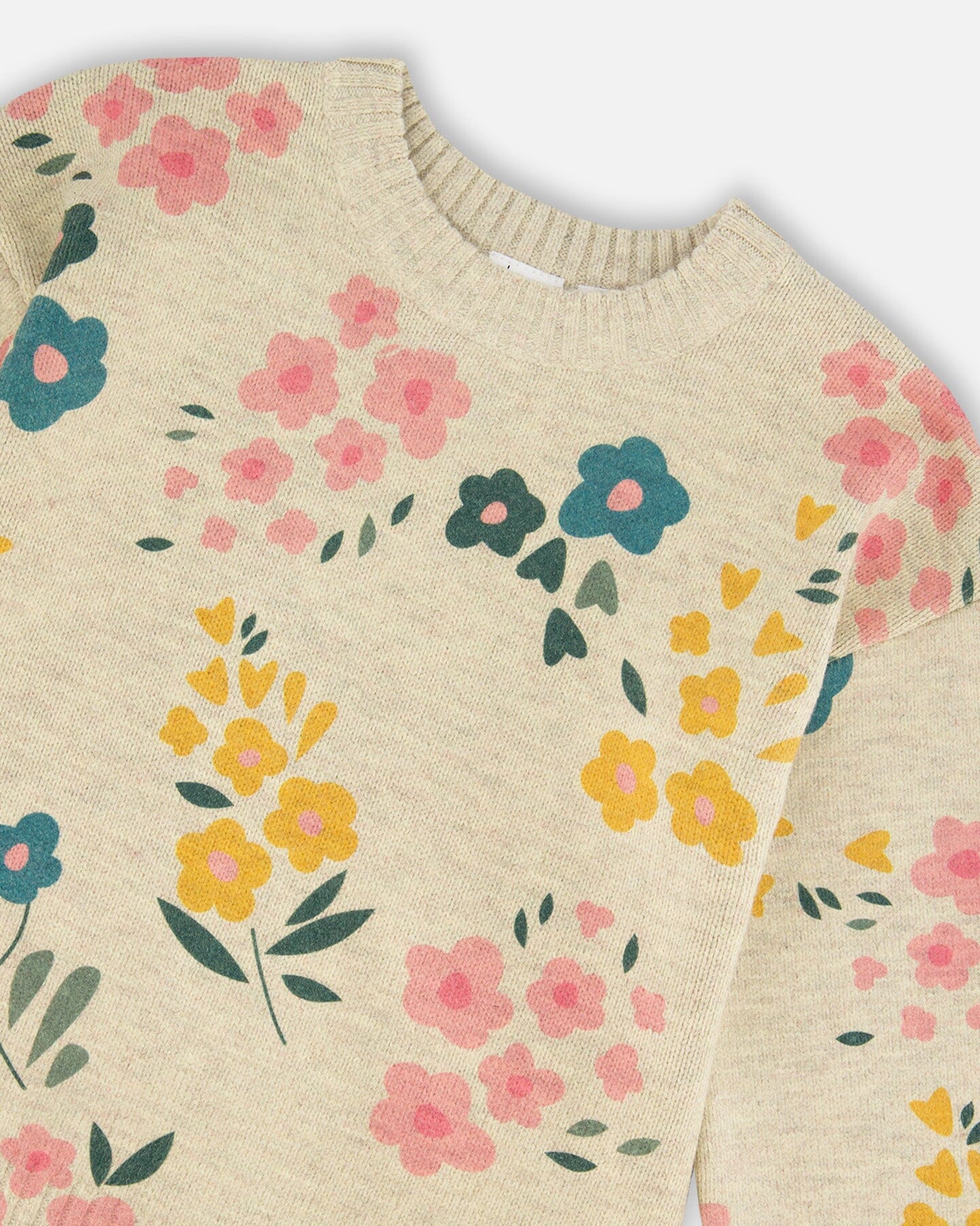 Knitted Sweater Heather Beige Gray With Floral Print-3