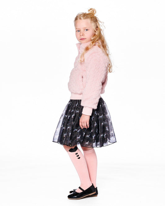 Organza And Mesh Skirt Black With Unicorn Print-1