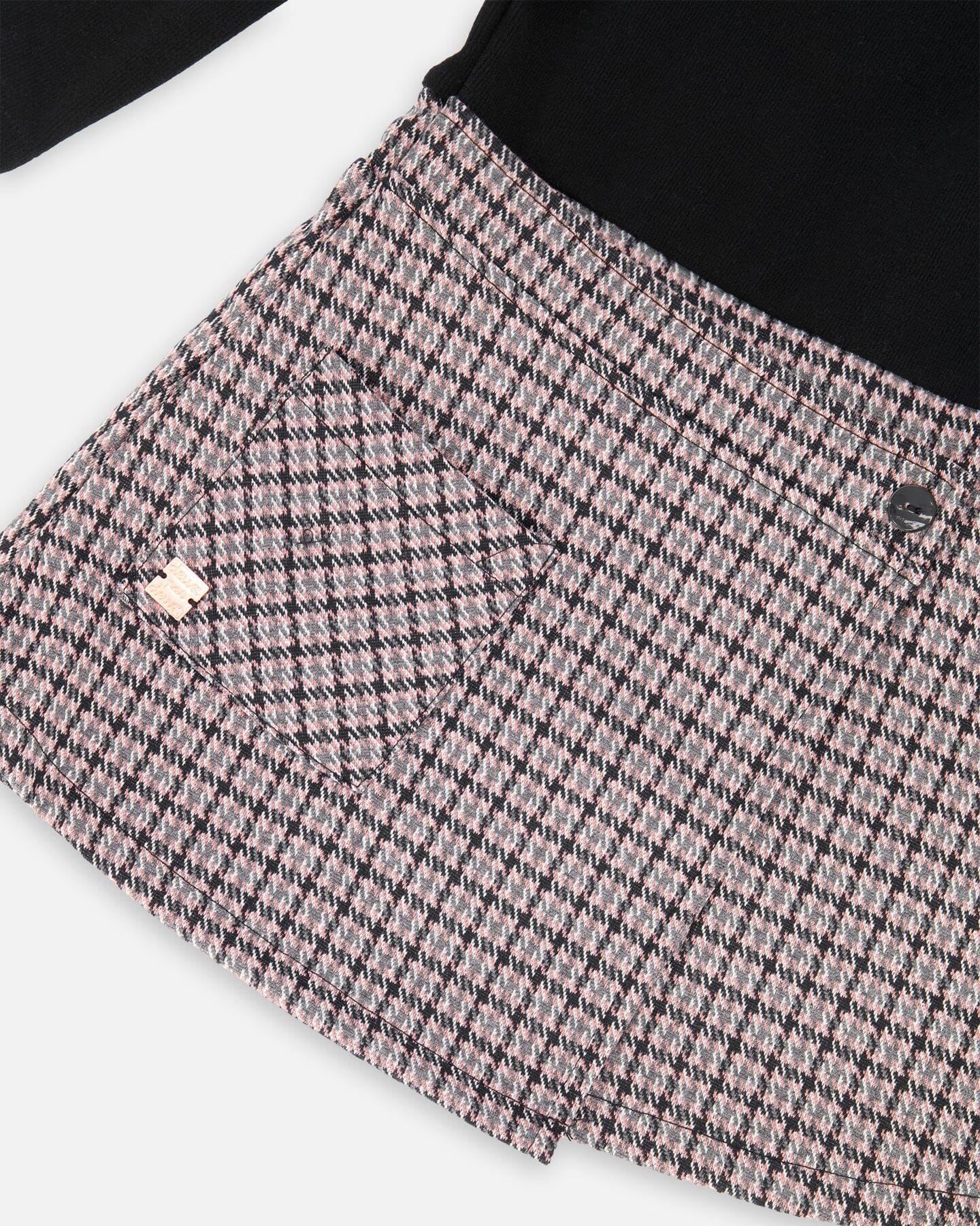 Bi-Material Dress Black And Houndstooth-4