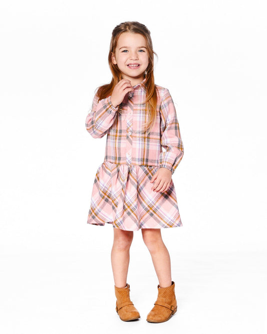 Shirt Plaid Dress With Frill Pink, Yellow And Gray-1