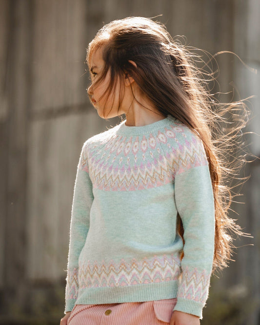 Sweater With Norwegian Jacquard Turquoise Blue-1