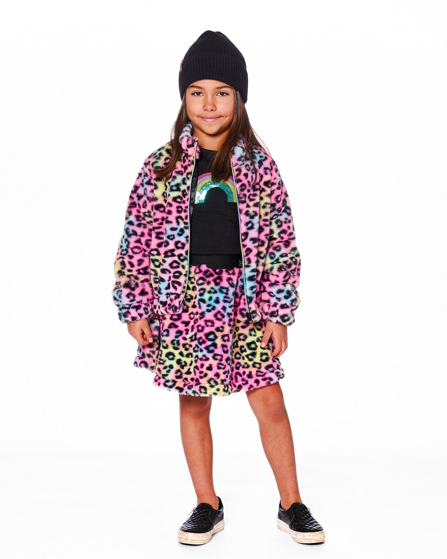 Faux Fur Zipped Jacket Multicolor Leopard-1