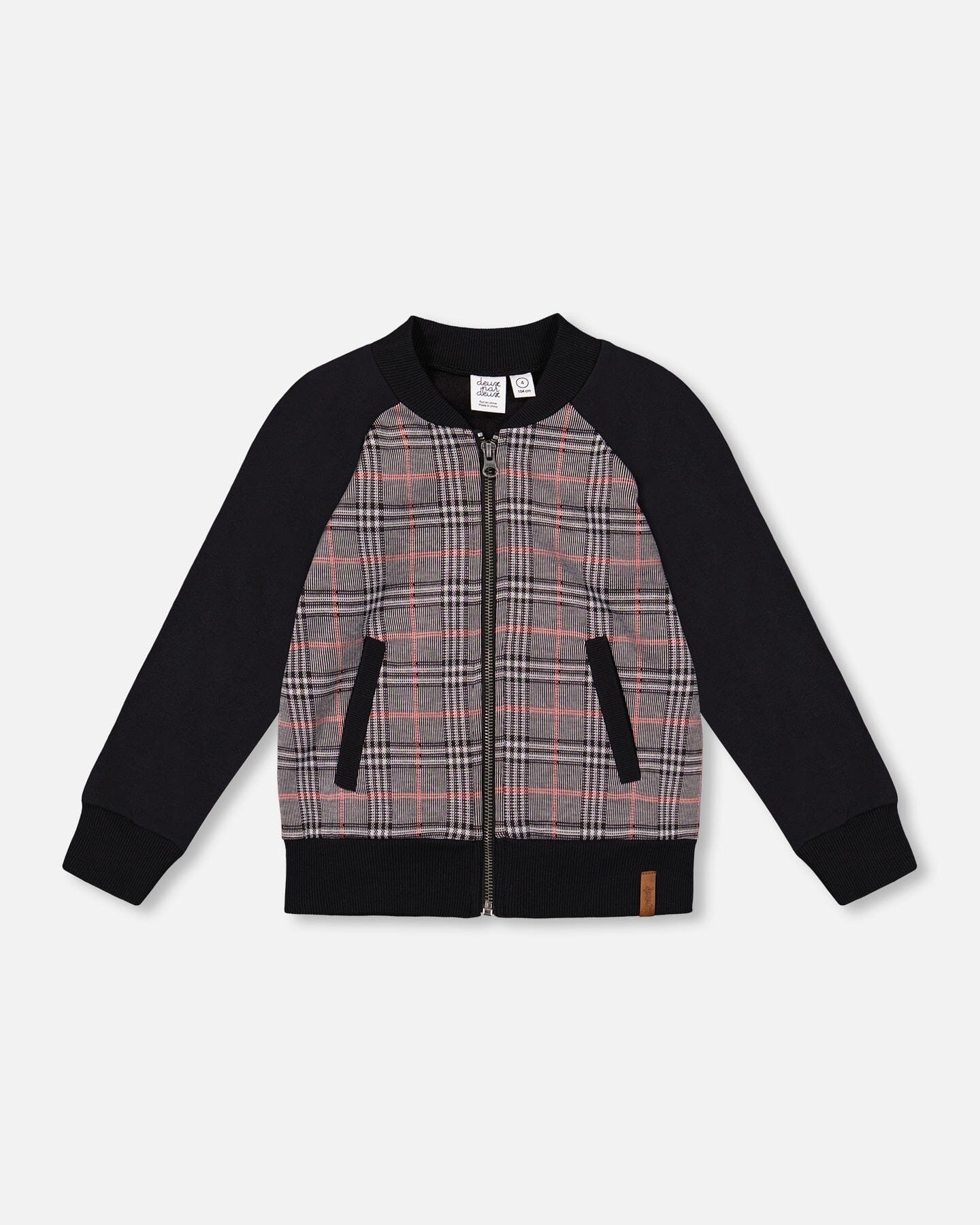 Bi-Material Zip Front Jacket Gray And Black Plaid-0
