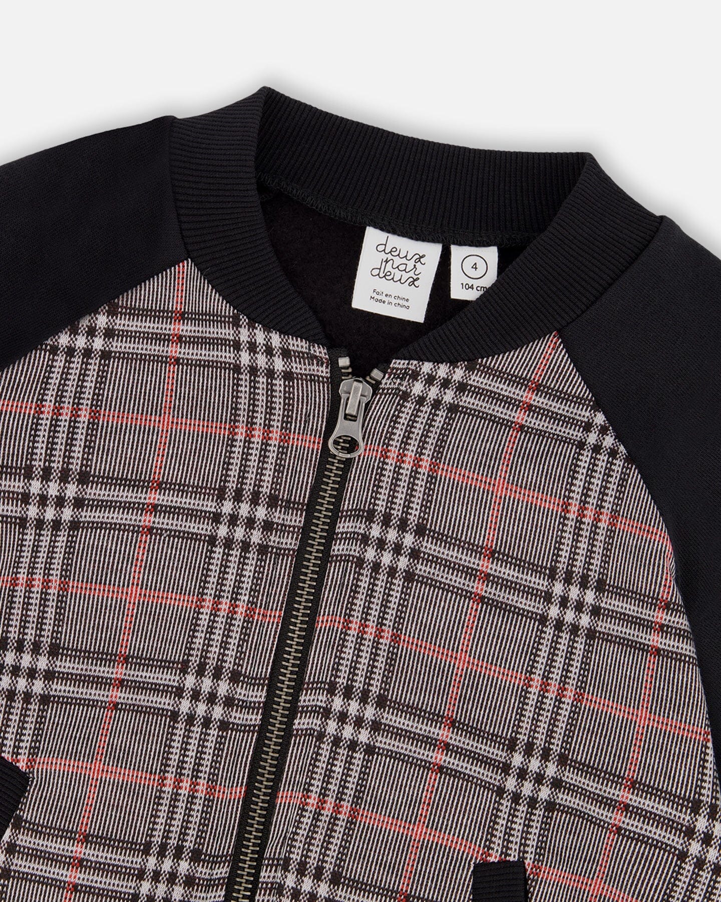 Bi-Material Zip Front Jacket Gray And Black Plaid-3