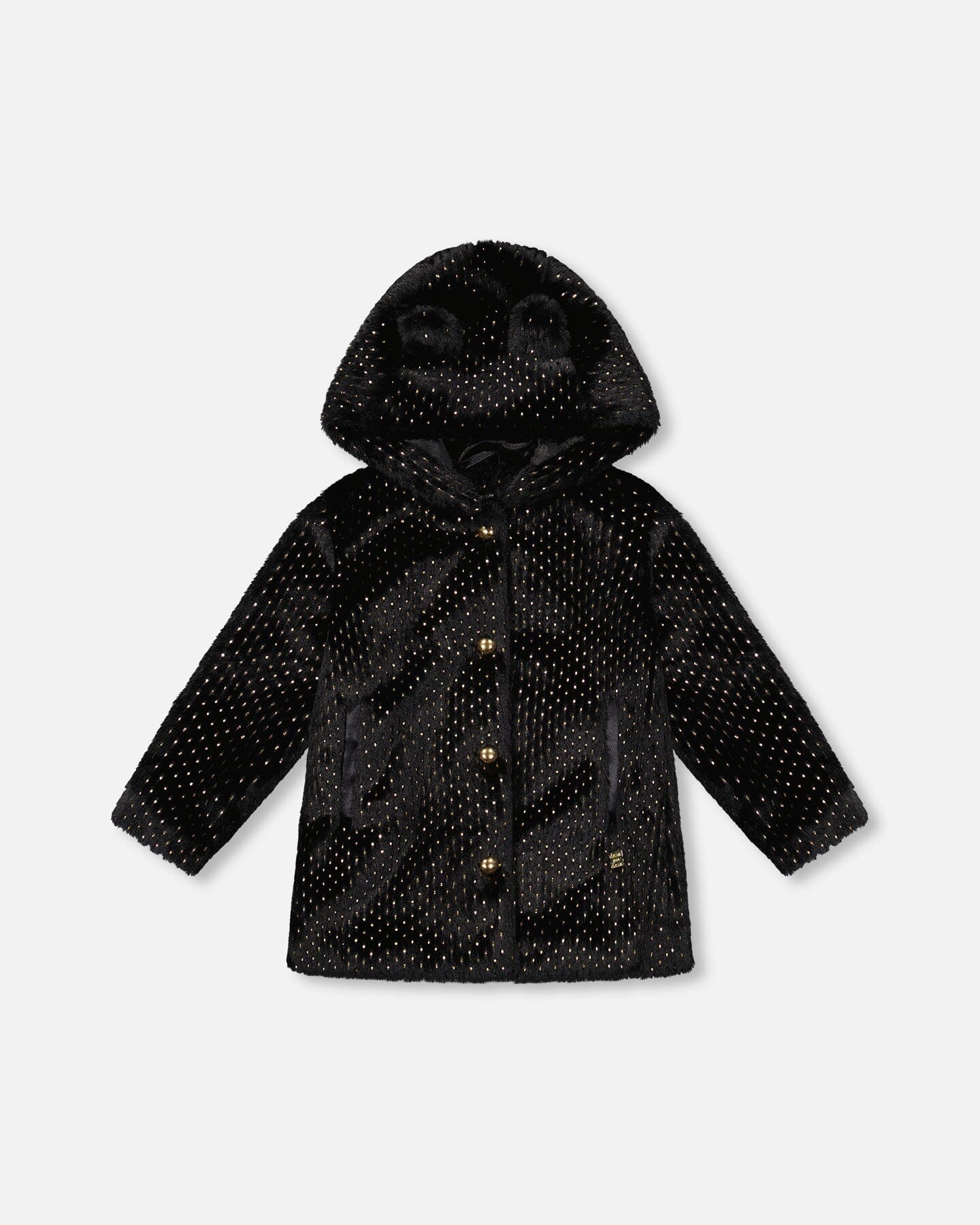 Bear Faux Fur Coat Black With Gold Polka Dots-0