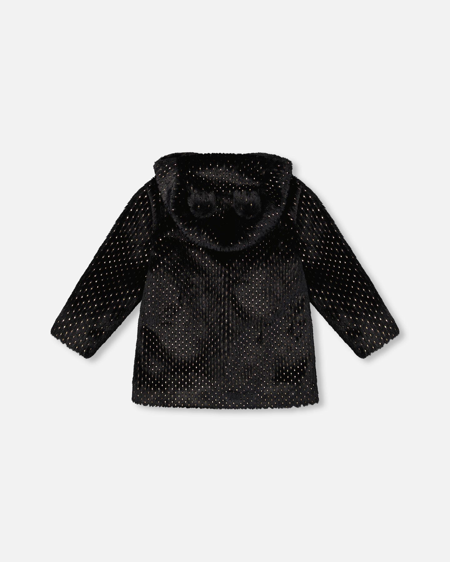 Bear Faux Fur Coat Black With Gold Polka Dots-2