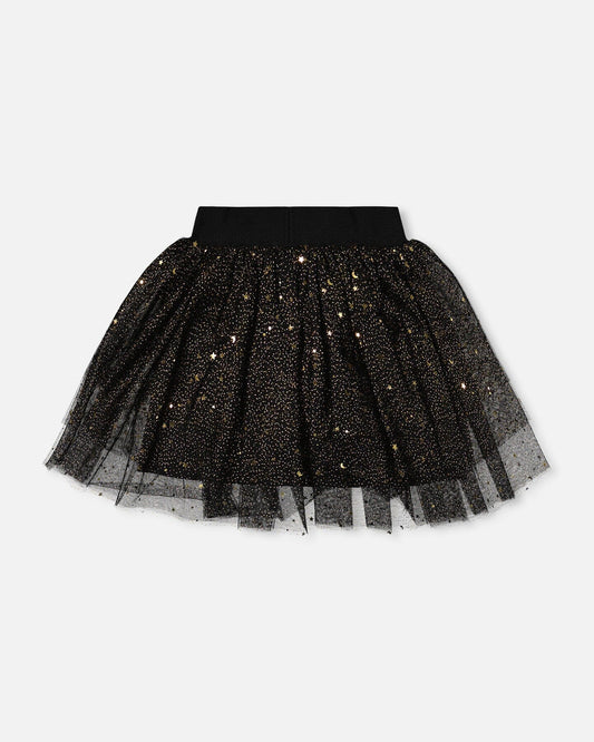 Multi Layer Glittering Mesh Skirt Black-1