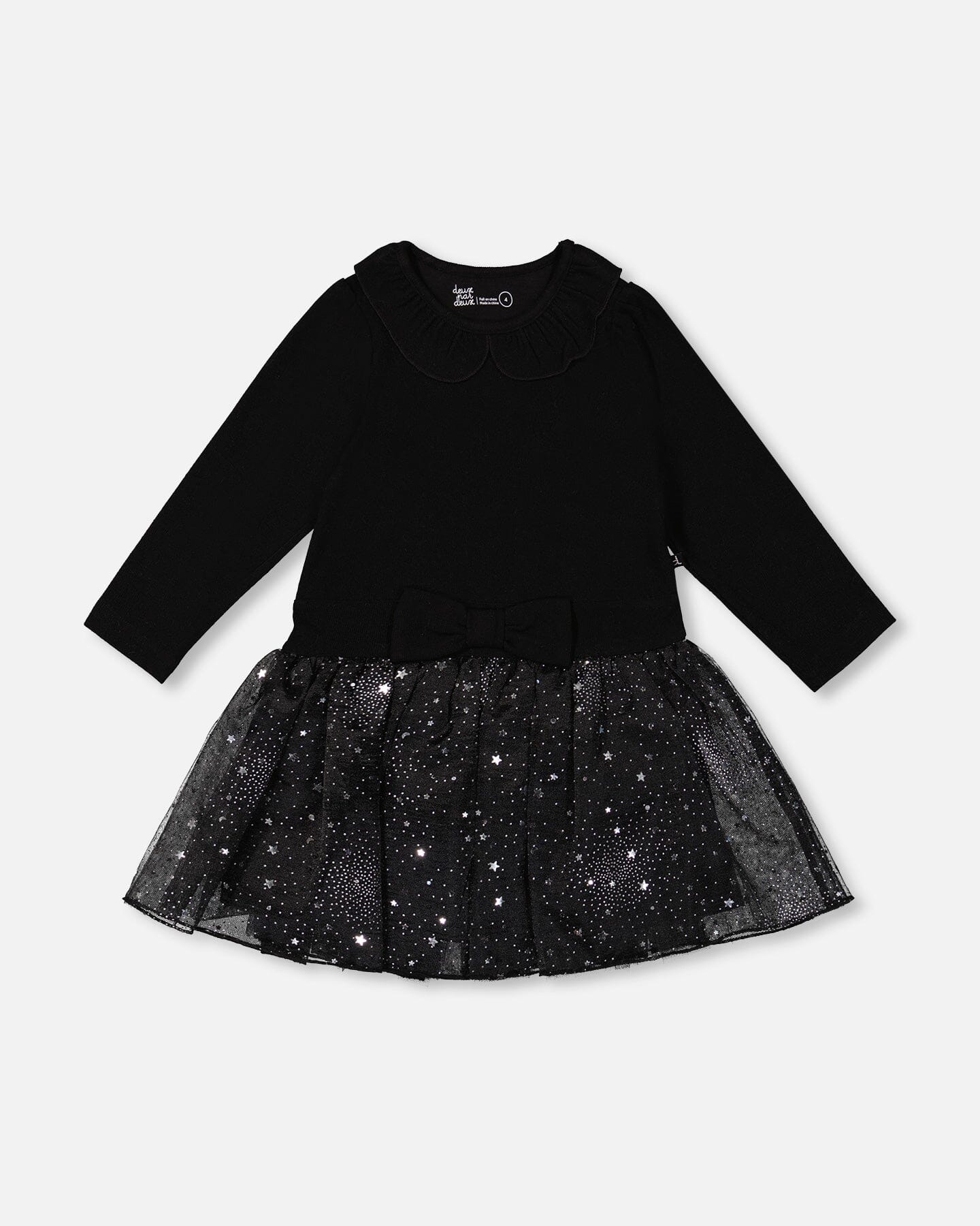 Bi-Material Dress With Glittering Skirt Black-0