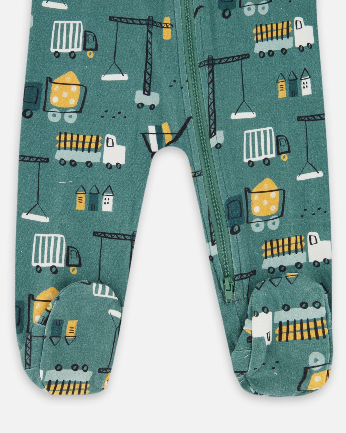 One-Piece Organic Cotton Pajama Teal Construction Print-2