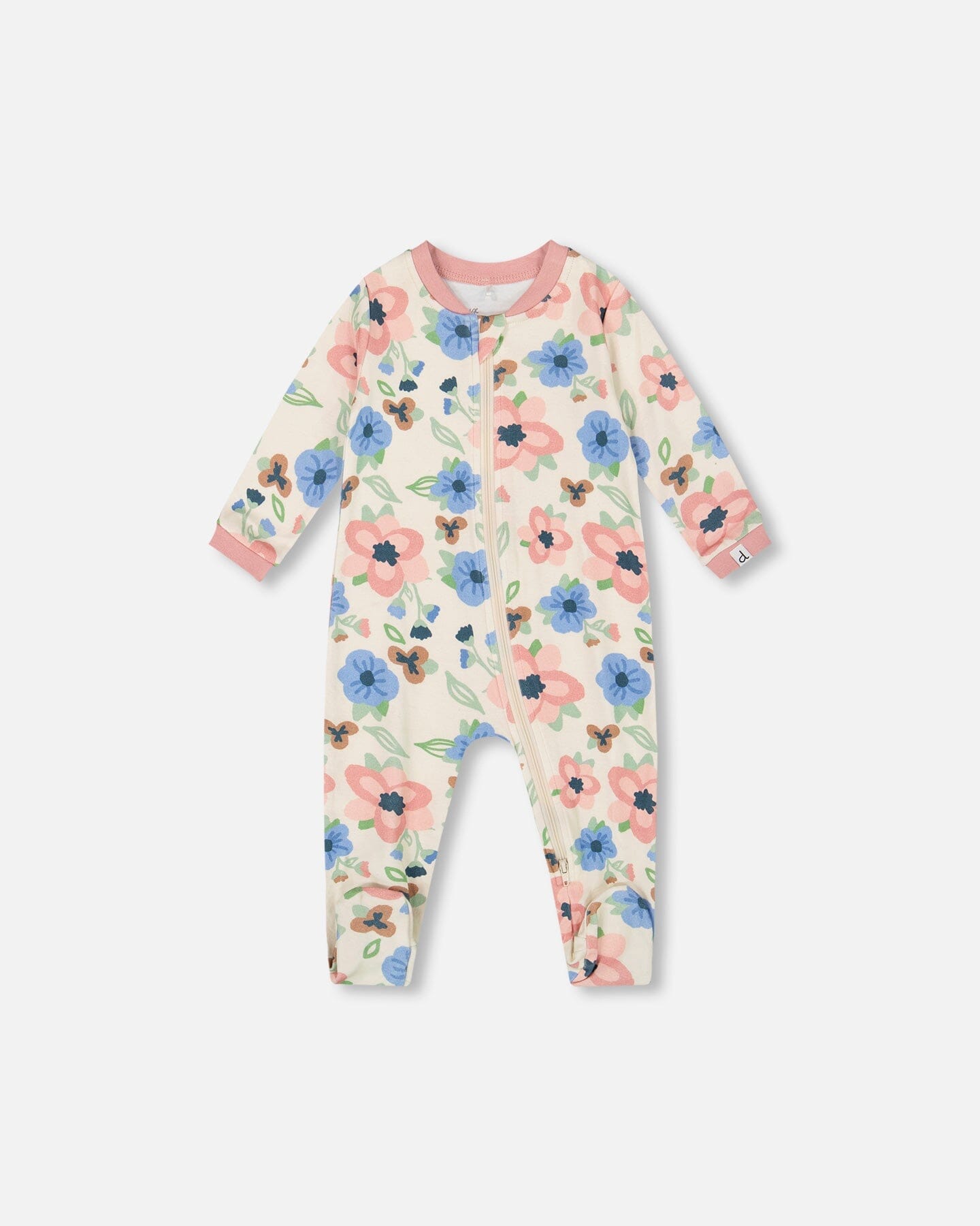 One-Piece Organic Cotton Pajama Off-White Flower Print-0