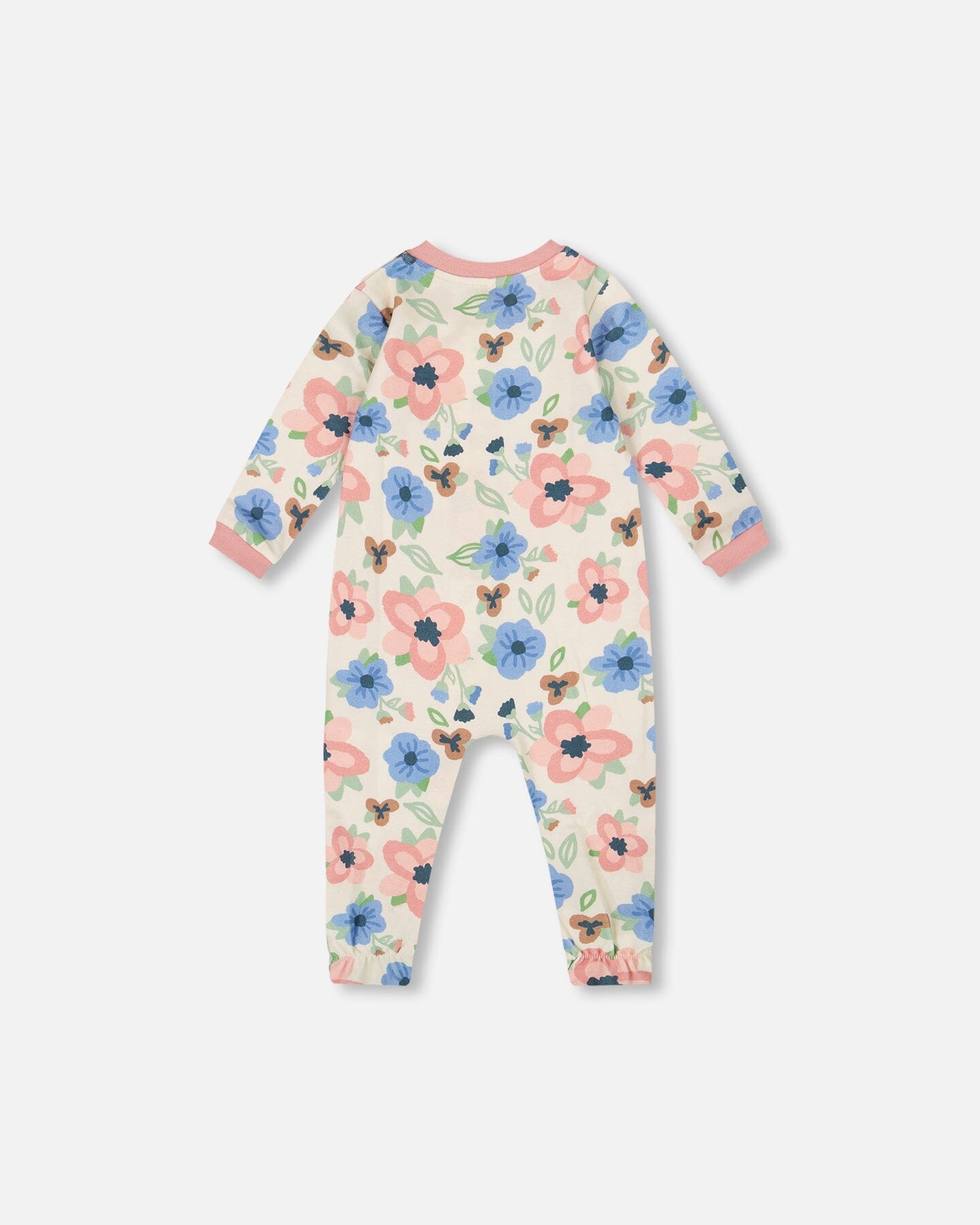 One-Piece Organic Cotton Pajama Off-White Flower Print-1
