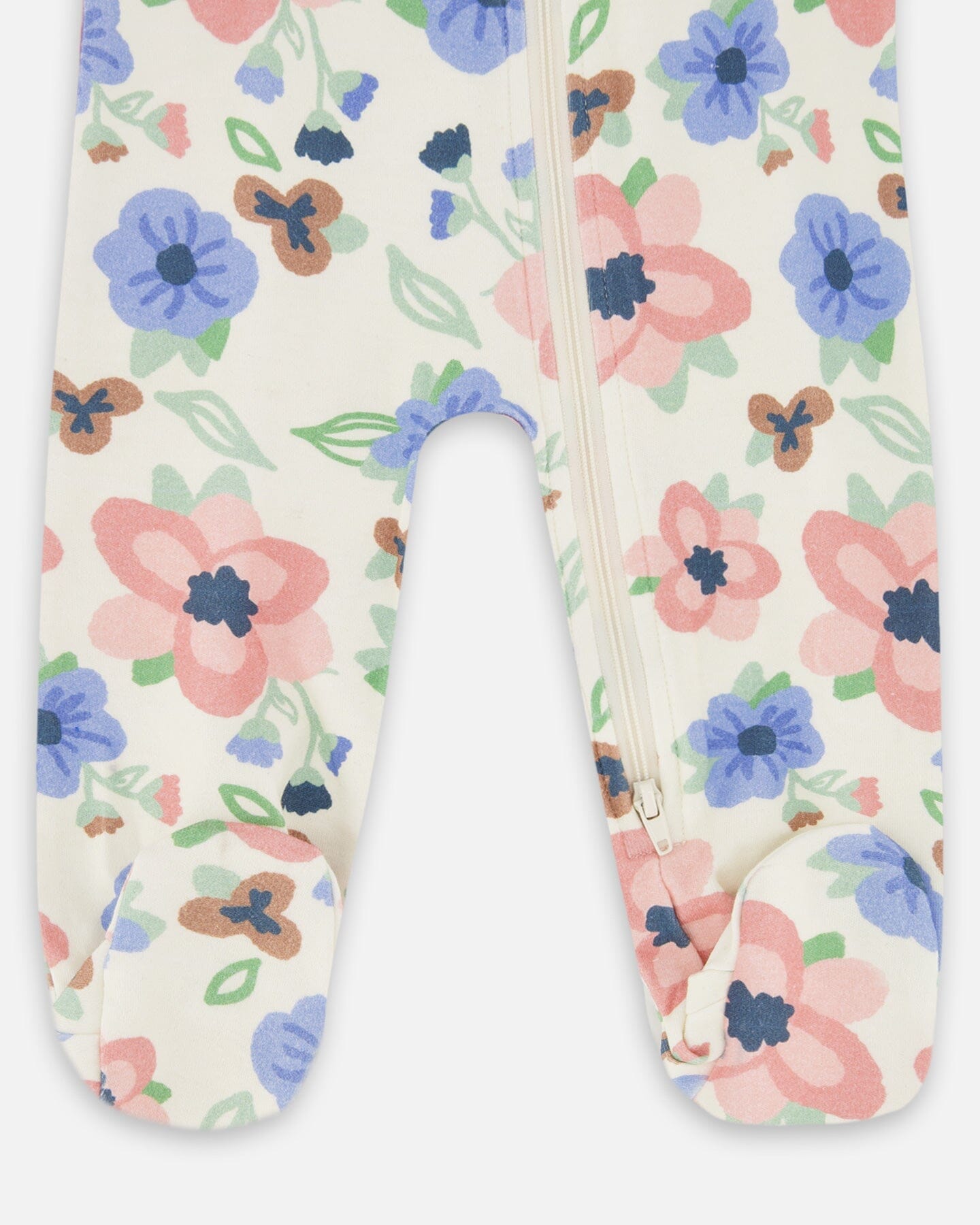 One-Piece Organic Cotton Pajama Off-White Flower Print-2