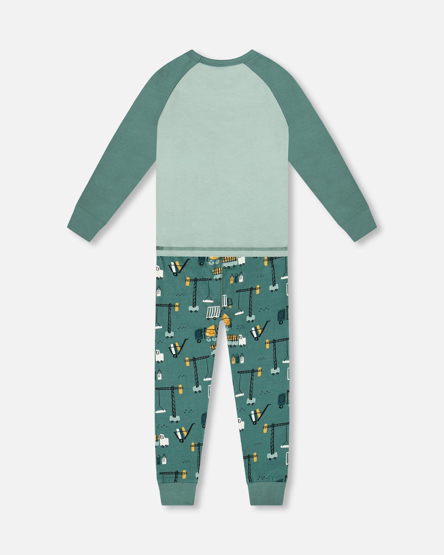 Two-Piece Organic Cotton Pajama Set Teal Construction Print-2