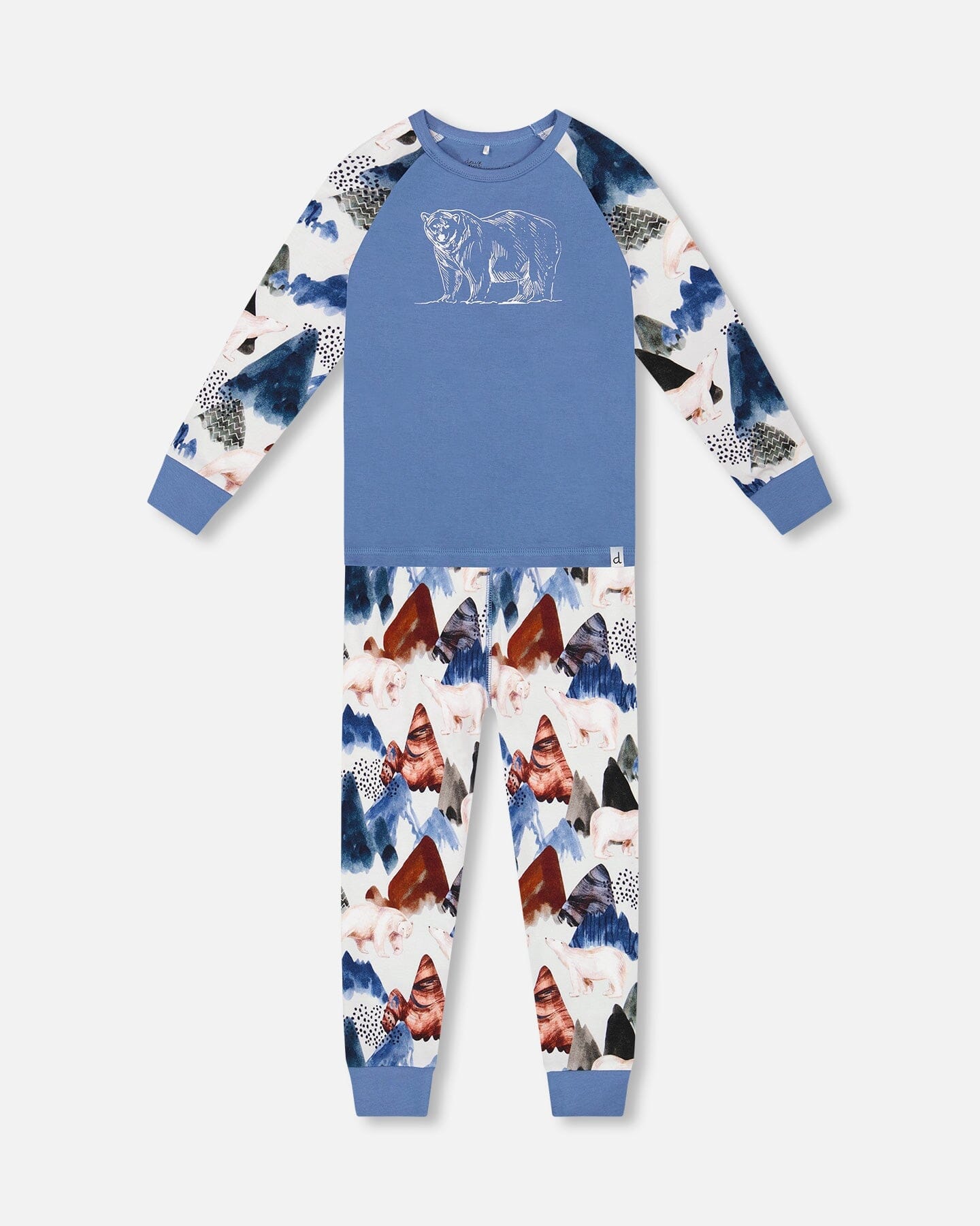 Two-Piece Organic Cotton Pajama Set White Bear Print-0