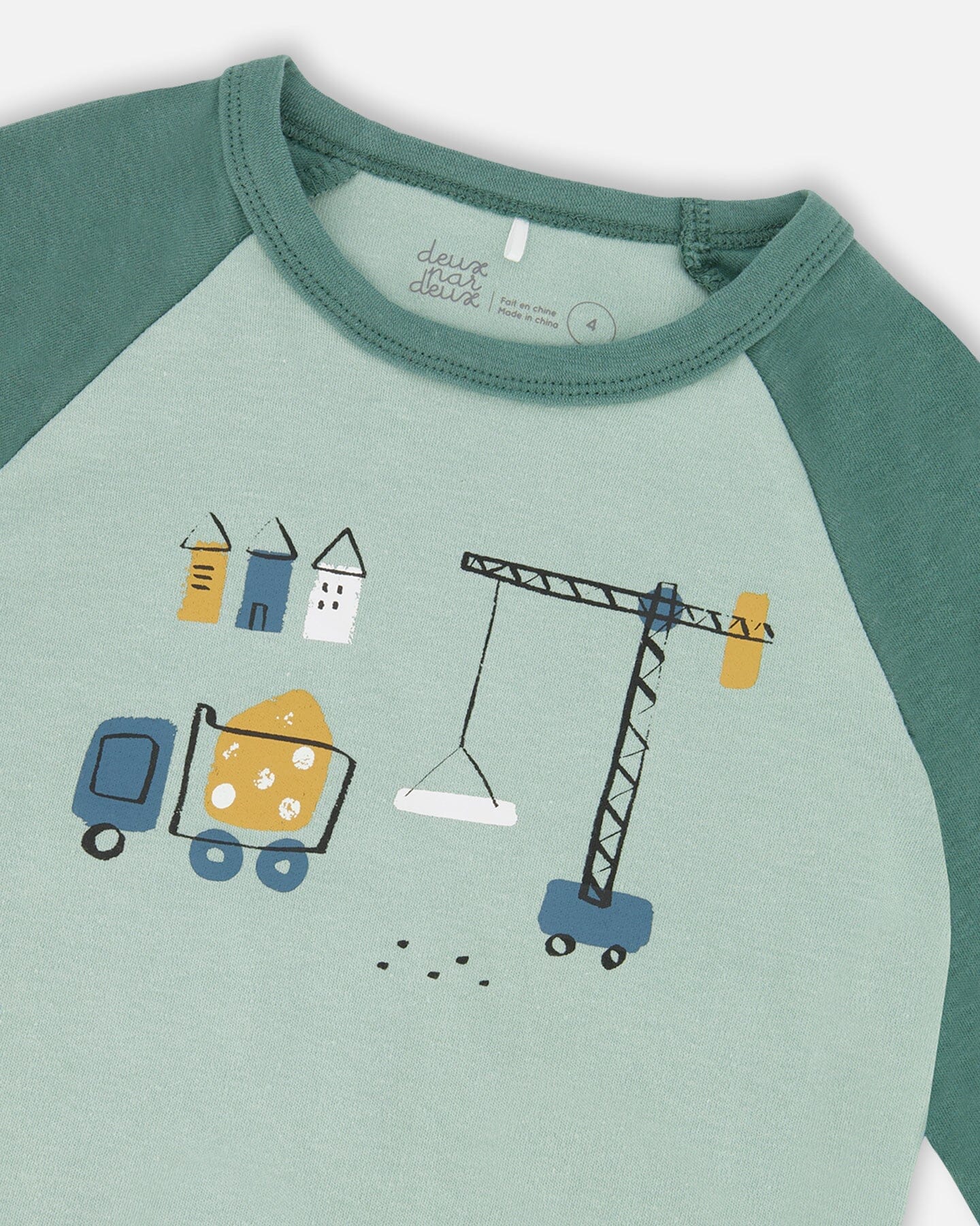 Two-Piece Organic Cotton Pajama Set Teal Construction Print-3