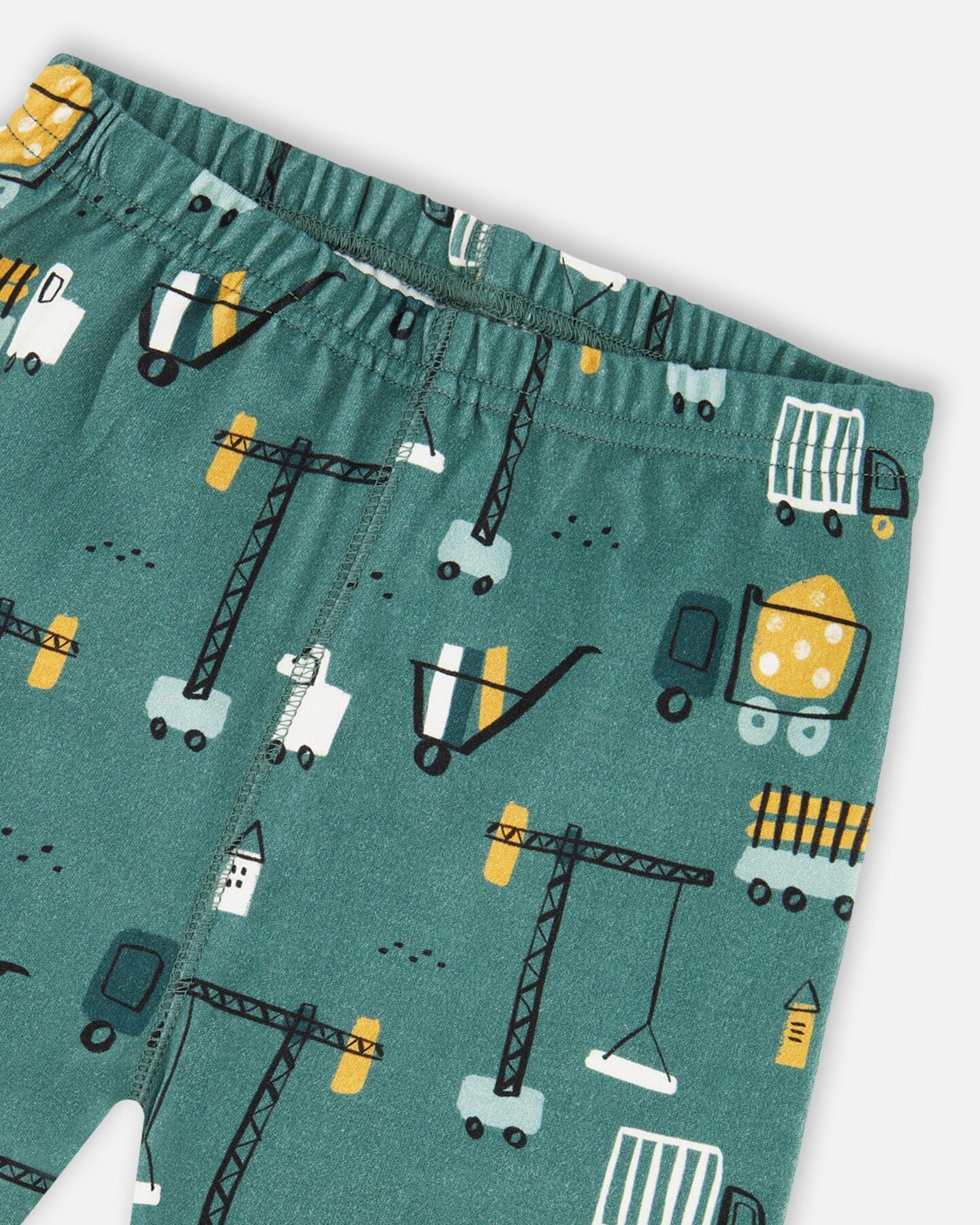 Two-Piece Organic Cotton Pajama Set Teal Construction Print-4