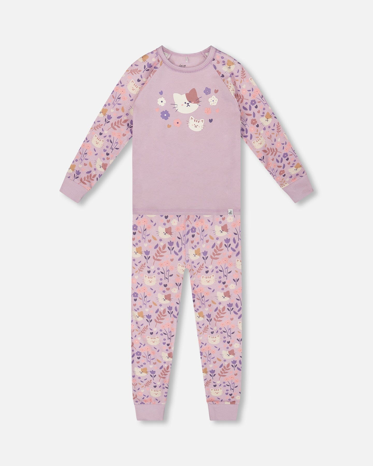 Organic Cotton Two-Piece Pajamas Lilac Cat Print-0