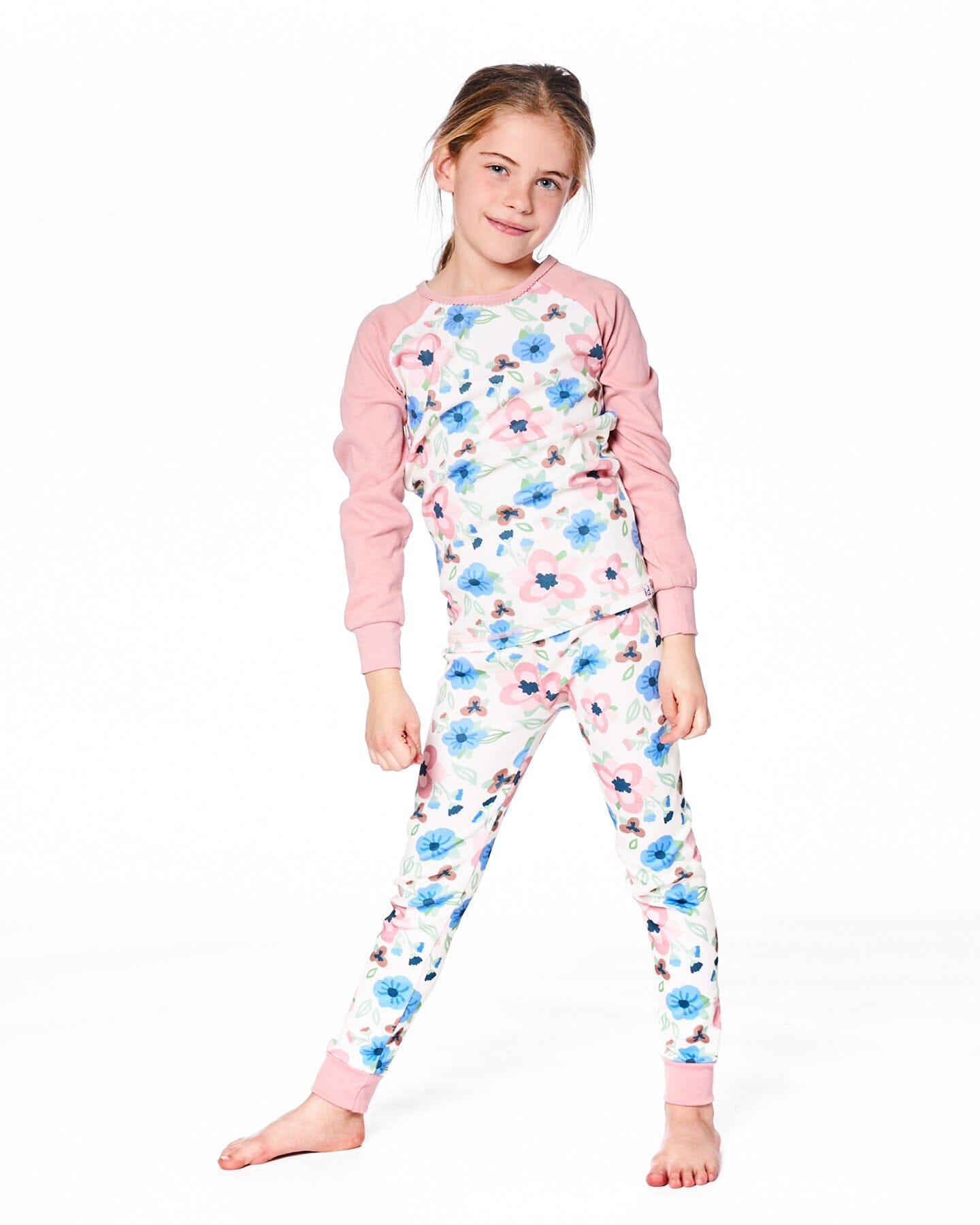 Organic Cotton Two-Piece Pajamas Off-White Flower Print-1
