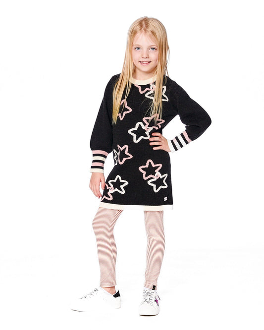 Long Sleeve Knit Dress Black With Stars-1