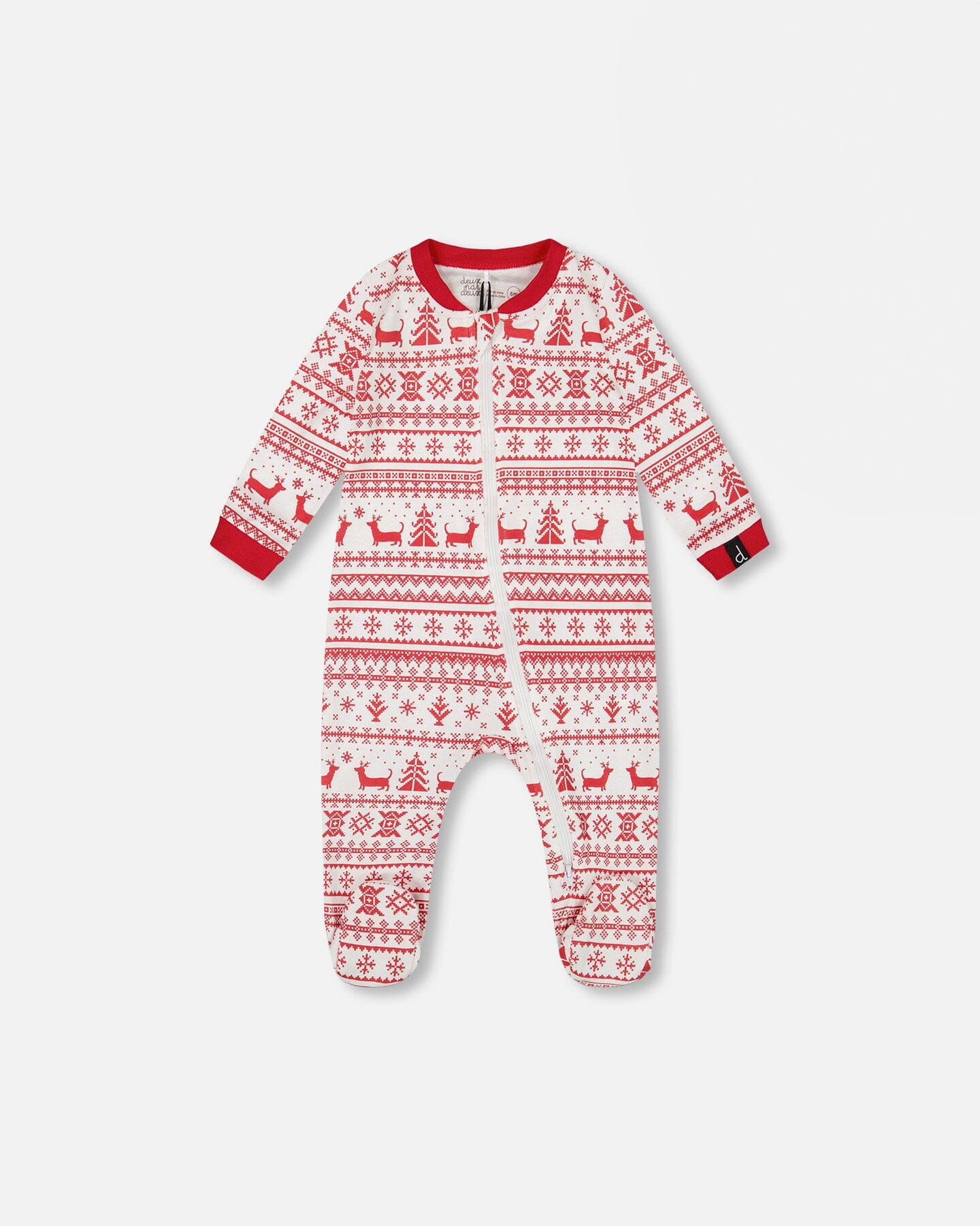 Organic Cotton Baby One-Piece Pajama Red And White Fairisle-0