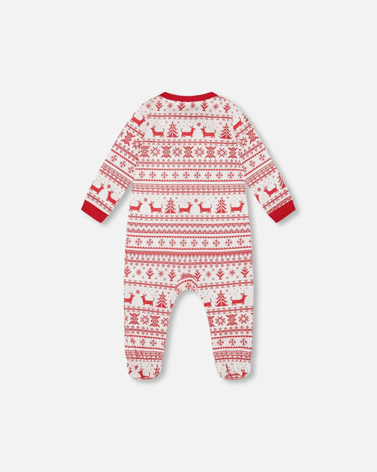Organic Cotton Baby One-Piece Pajama Red And White Fairisle-1