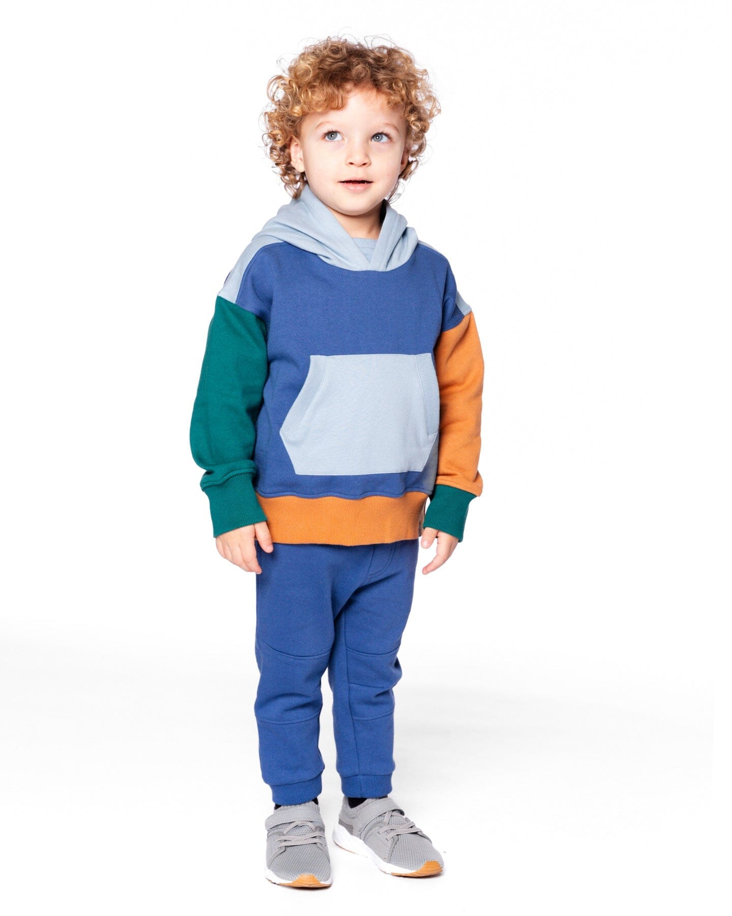 Long Sleeve Colorblocked Hooded Fleece Sweatshirt Blue-2