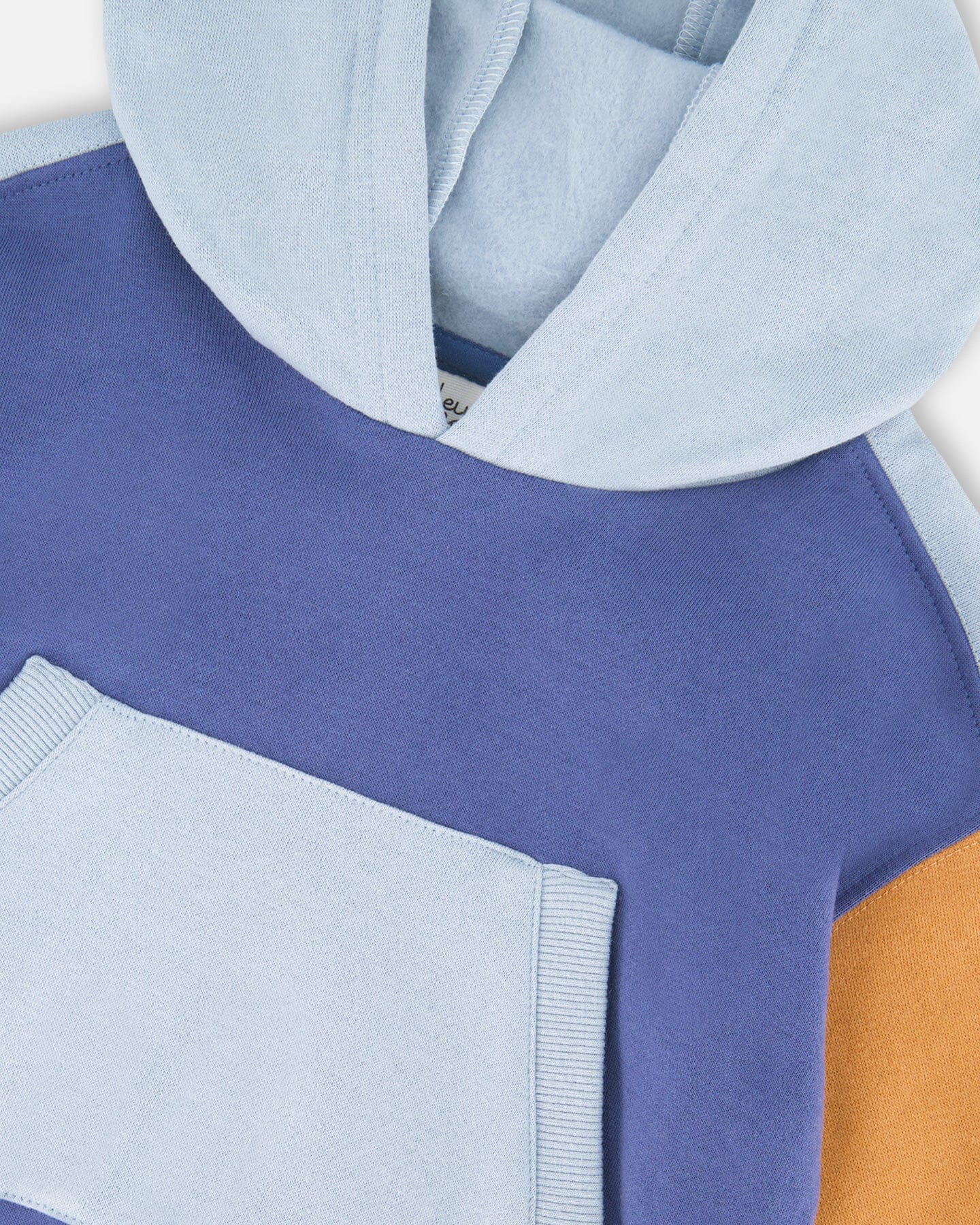 Long Sleeve Colorblocked Hooded Fleece Sweatshirt Blue-4