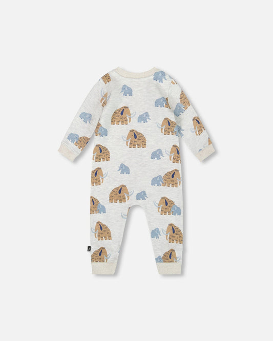 One-Piece Fleece Romper Beige Mammoth Print-1