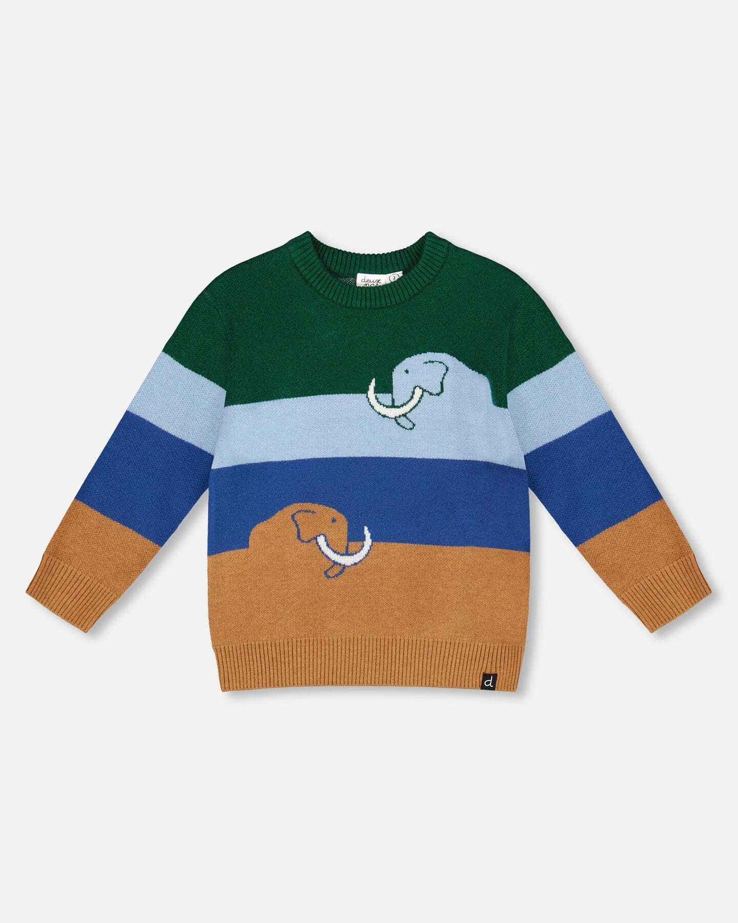 Long Sleeve Knit Sweater Blue, Green And Brown-0