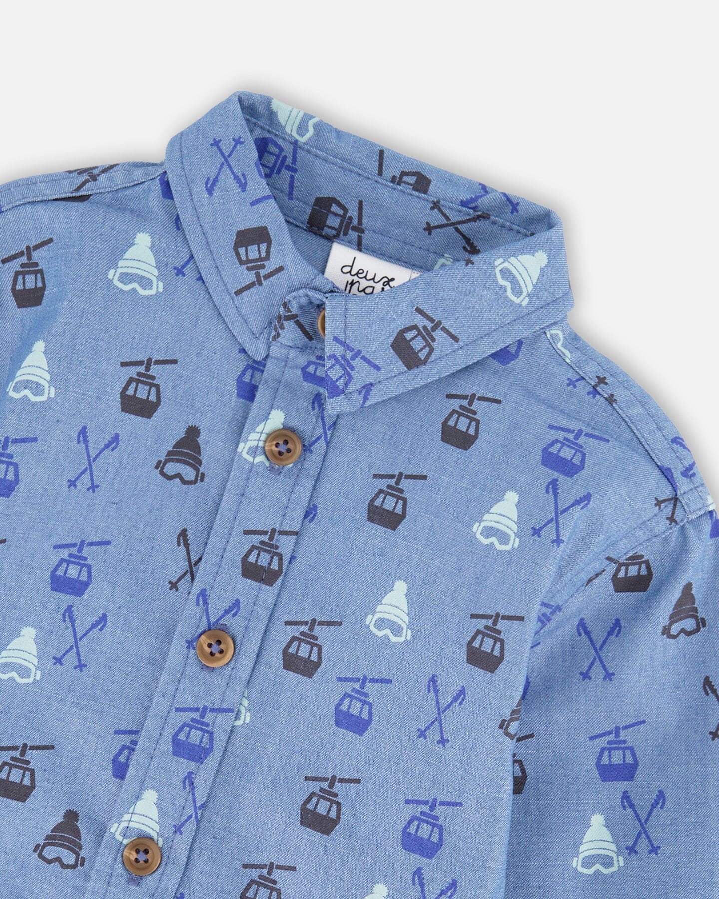 Long Sleeve Button Front Denim Shirt Blue-3