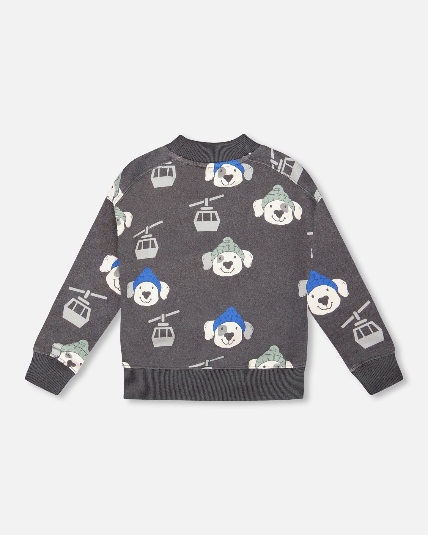 Fleece Pullover Sweatshirt Gray Dog Print-1