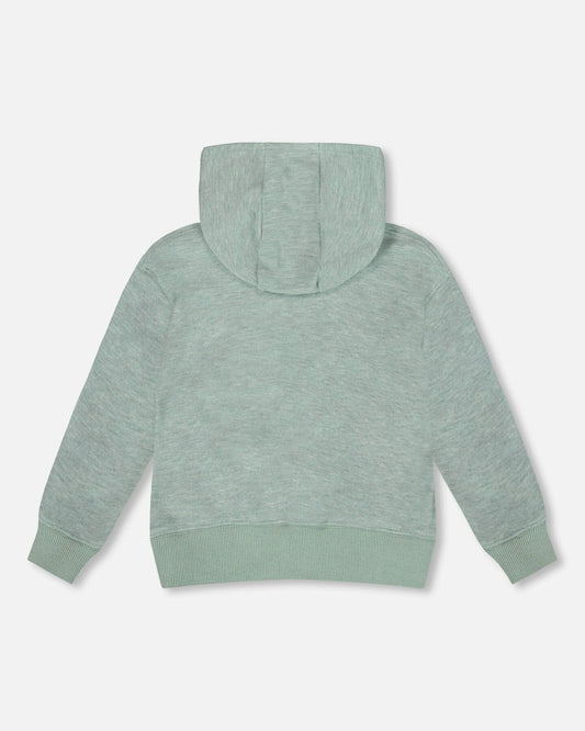 Super Soft Hooded Brushed Jersey Sweatshirt With Graphic Print Green-1